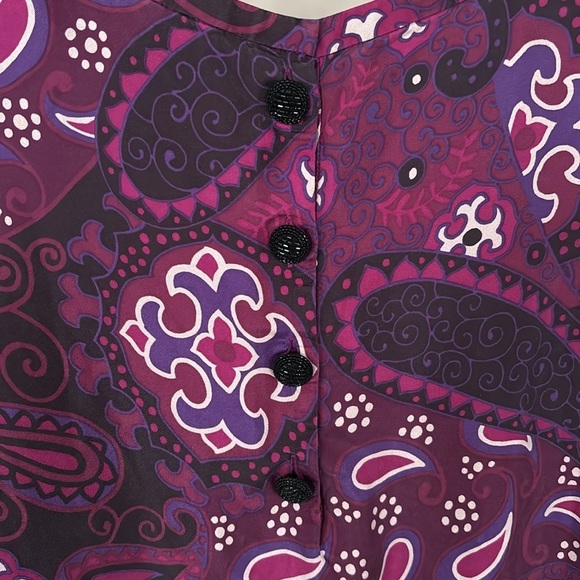 NWOT Banana Republic 100% Silk Shift Dress Beaded Button Up Back Burgundy Mod - Picture 9 of 14